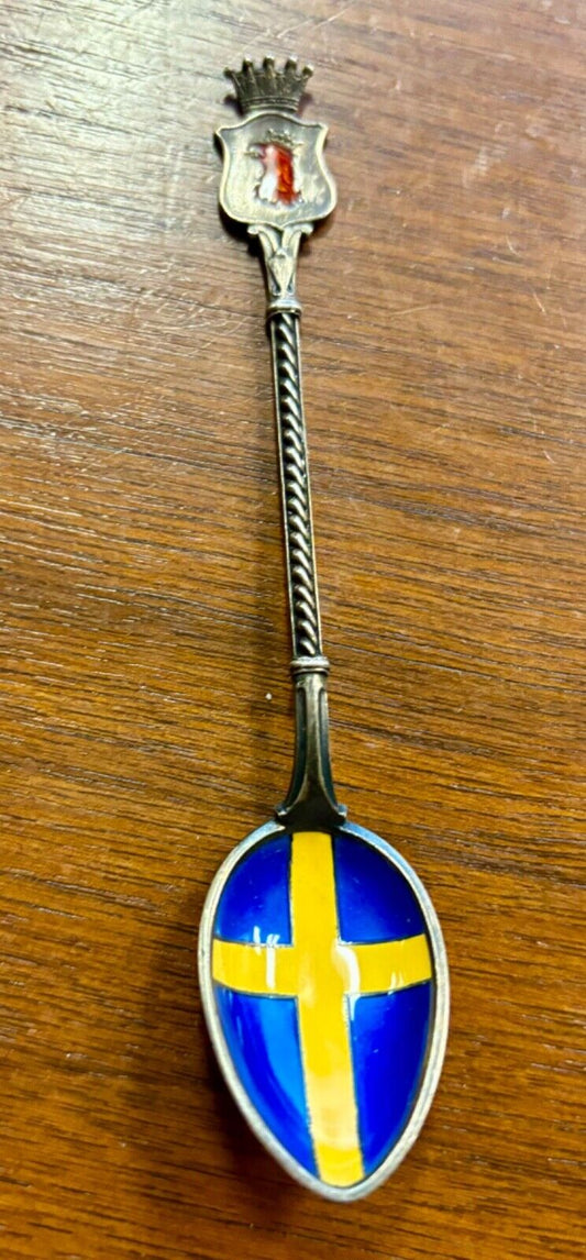 ENAMEL SWEDISH UNION FLAG STERLING SILVER SOUVENIR SPOON 11 Grams