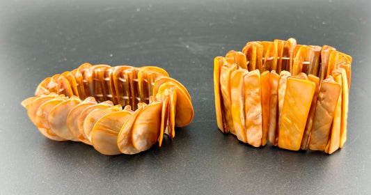 Orange-Tone Elastic Mother-of-Pearl Bracelets(2) NK