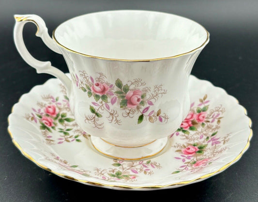 ROYAL ALBERT RIBBED TEA CUP AND SAUCER - "LAVENDER ROSE" MADE IN ENGLAND