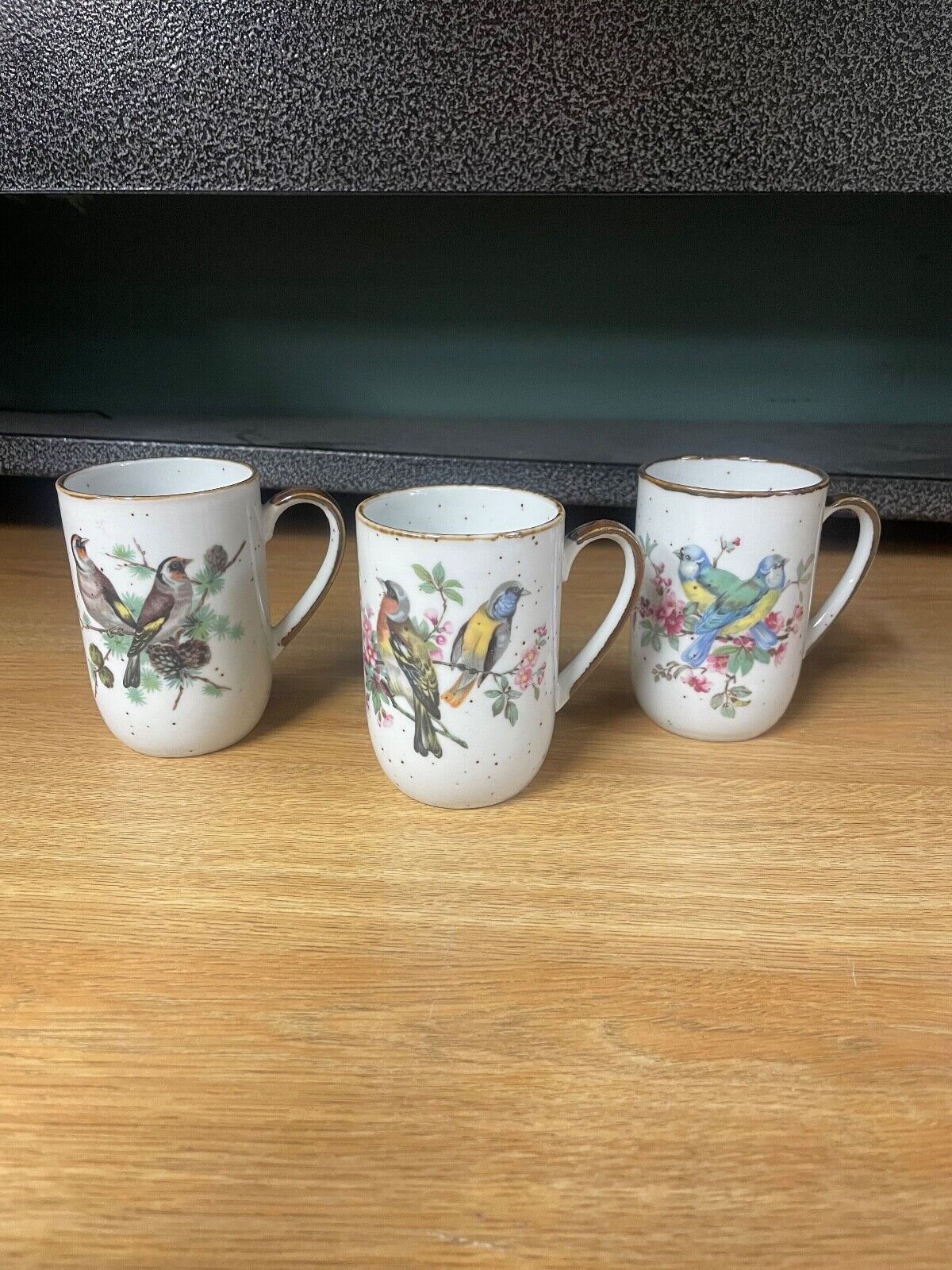 Vintage Porcelain Mugs Birds Japan Set of Three