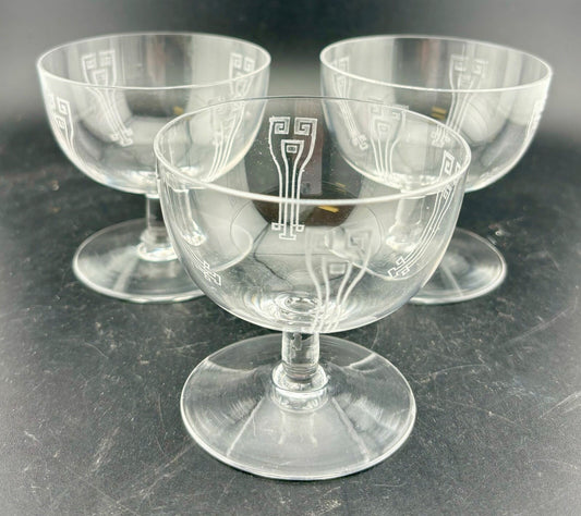 Antique Art Deco Manhattan/Cordial Glasses Etched(3)