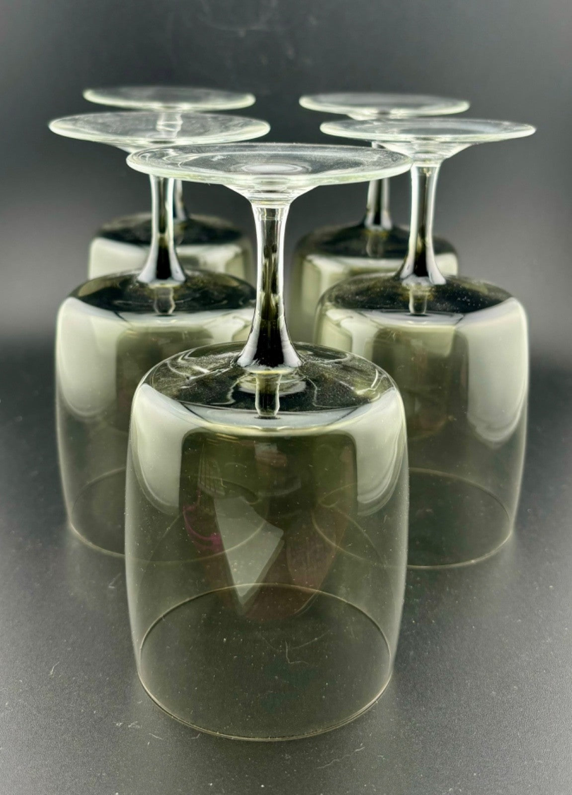 Mid-Century West German Smokey Crystal Wine/Water Glasses Set of 5