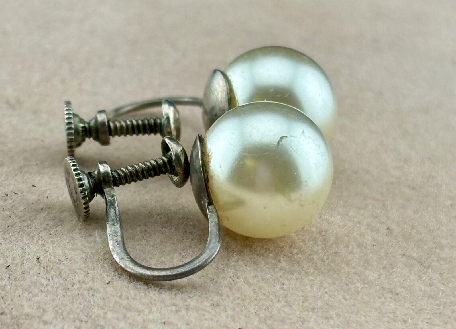 Vintage 1950's Faux Pearl Sterling Screw Back Earrings