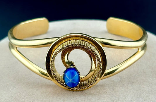 Vintage Gold-Tone Cuff Bracelet Faux Star Sapphire