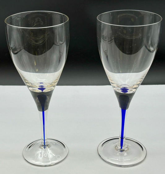 2 Blue Crystal Claret Wine Glasses 83/4" 10oz Orrefors?