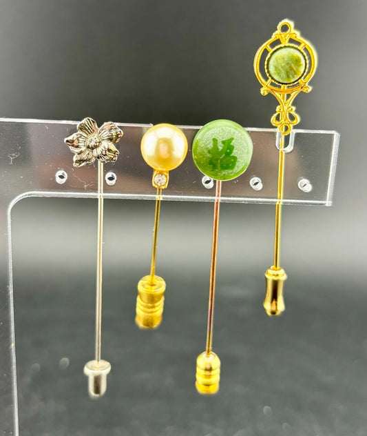 Vintage Stick Pins Lot of Four Gold and Silver-Tone