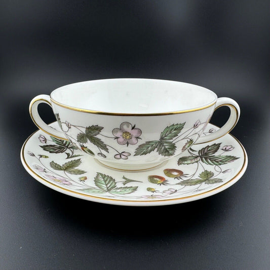 WEDGWOOD "STRAWBERRY HILL" PATTERN CREAM SOUP BOWL & SAUCER SET