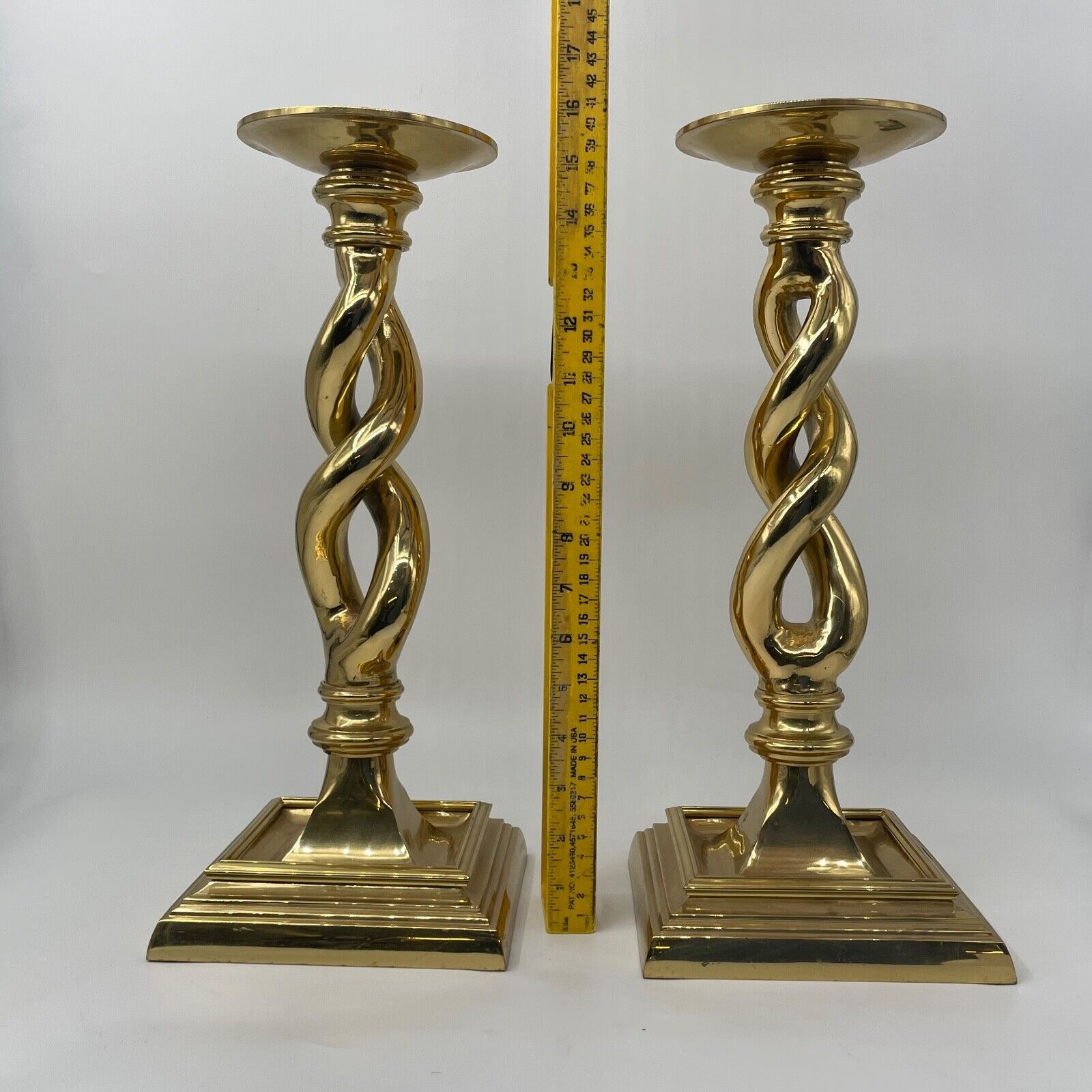 Vintage Pair Solid Brass Candlesticks Barley Twist 16"