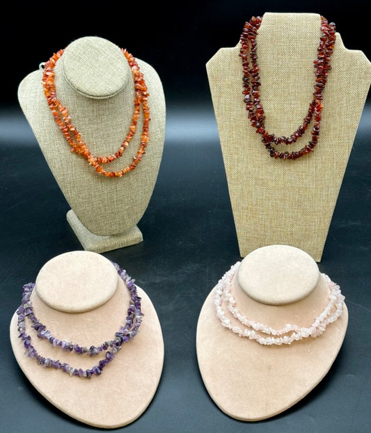 Set of Four Garnet, Carnelian, Amethyst, and Rose Quartz Beaded Necklaces NK