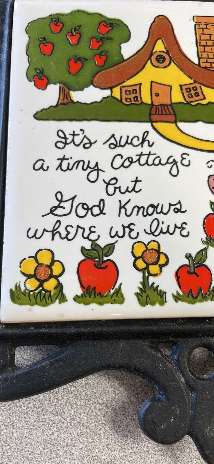 Vintage Cast Iron and Tile Motto Trivet