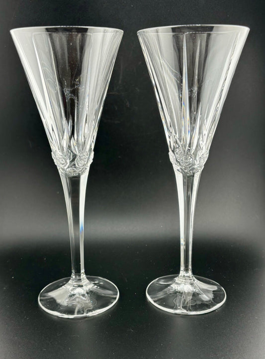 2 Princess House Crystal Wedding Collection Champagne Toasting Flutes Roses 