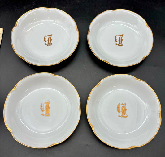 monogram 7.5” Bowl, Bavaria “Louise”, pure white w/hand painted gold band rim(4)