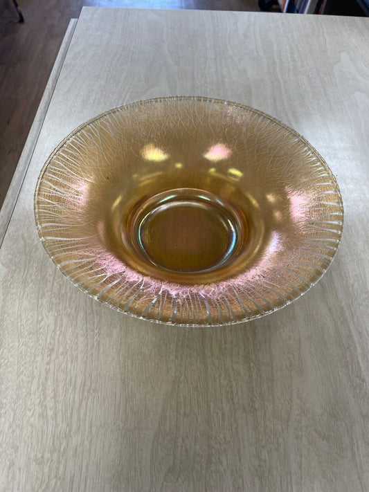 Vintage Marigold Stretch Glass Iridescent Bowl 10"