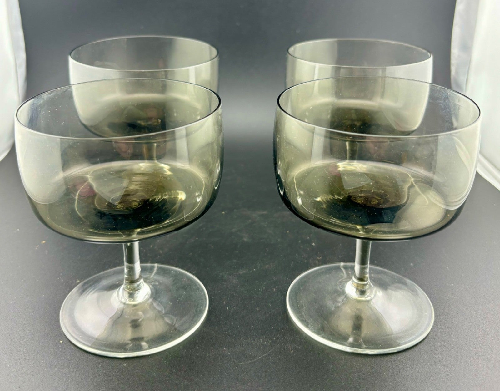Mid-Century West German Smokey Crystal Champagne Coupe Glasses Set of 4