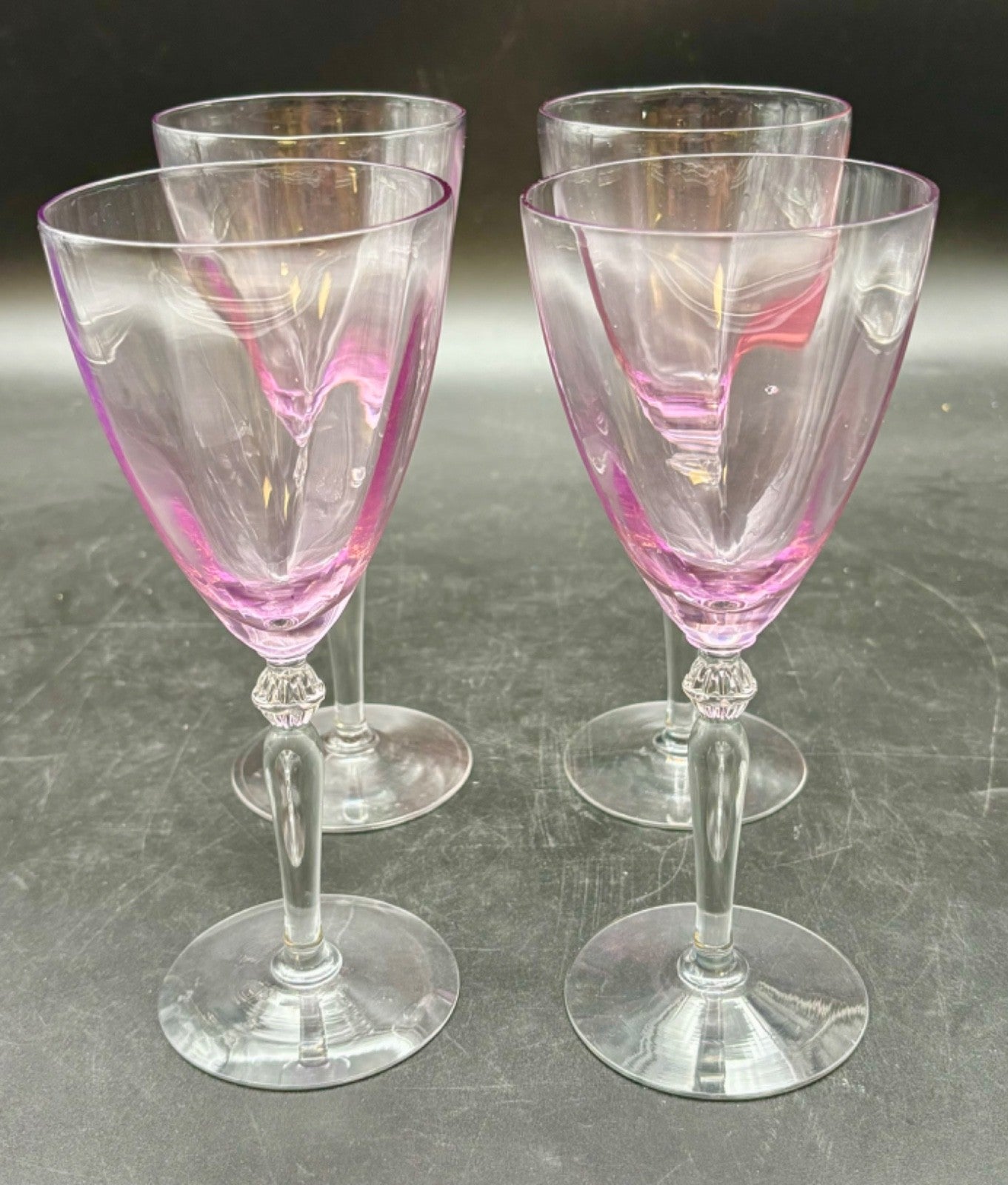 Lilac and Clear Vintage Wine Glasses Set of 4