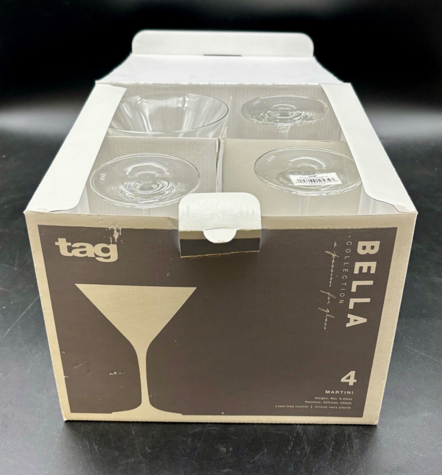 Tag Bella Collection Martini Glasses(4) NIB