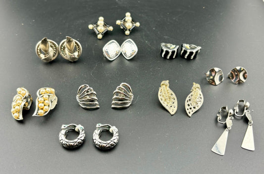 Lot of 10 Pairs of Silver-Tone Clip-On Earrings NK