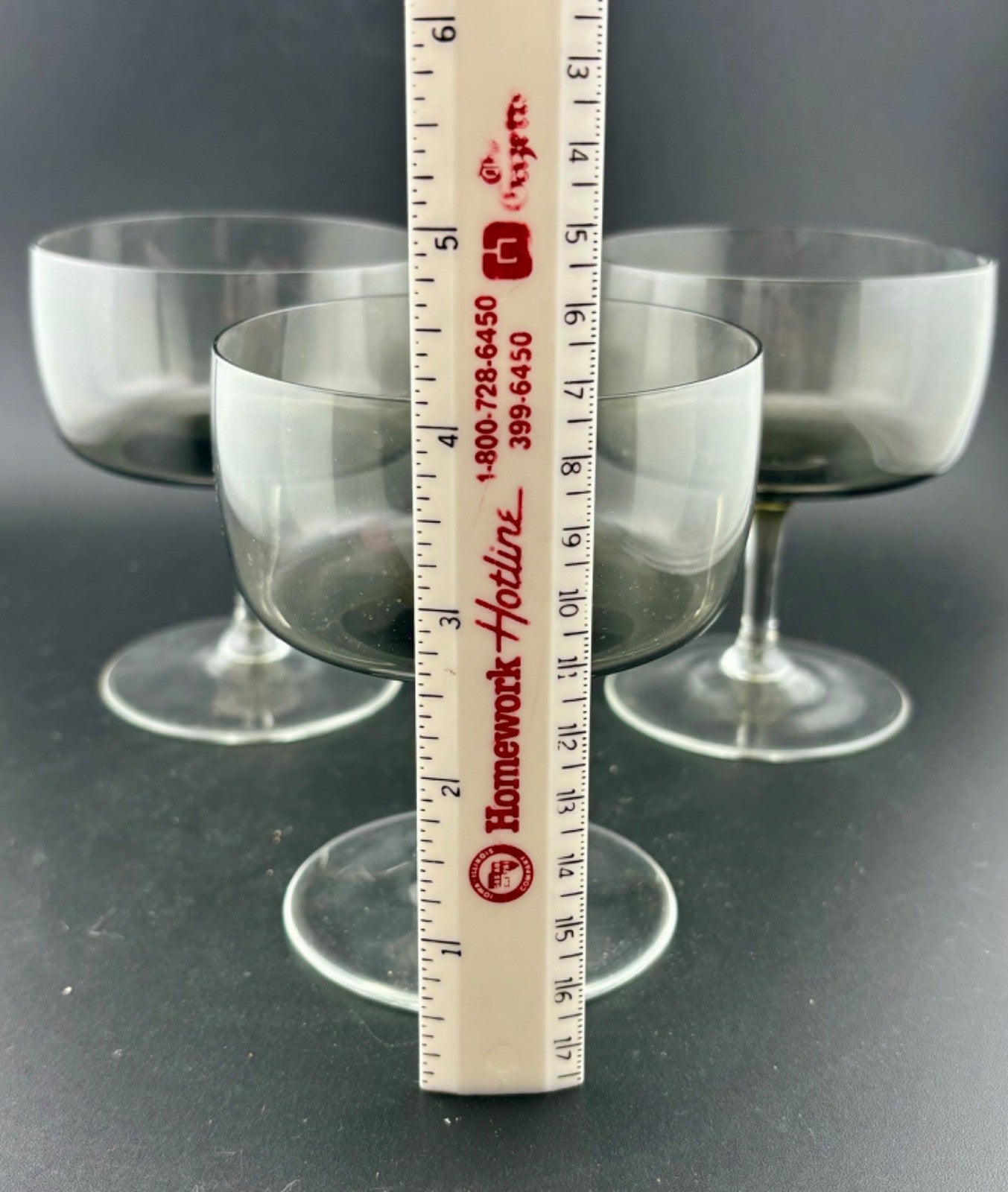 Mid-Century West German Smokey Crystal Champagne Coupe Glasses Set of 3