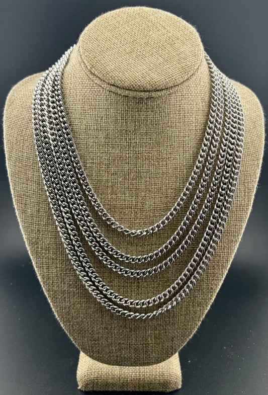Heavy Vintage Multi-Strand Silver-Tone Necklace