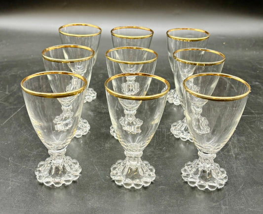1950’s Set of 9 Boopie Clear Glassware w/ 24k Gold Rimmed Glasses