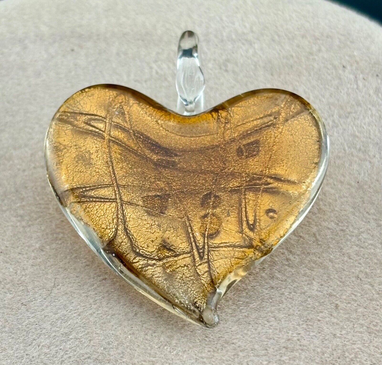 Silver Copper Dichroic Art Glass Heart Pendant 1 1/2 x 1 3/4"