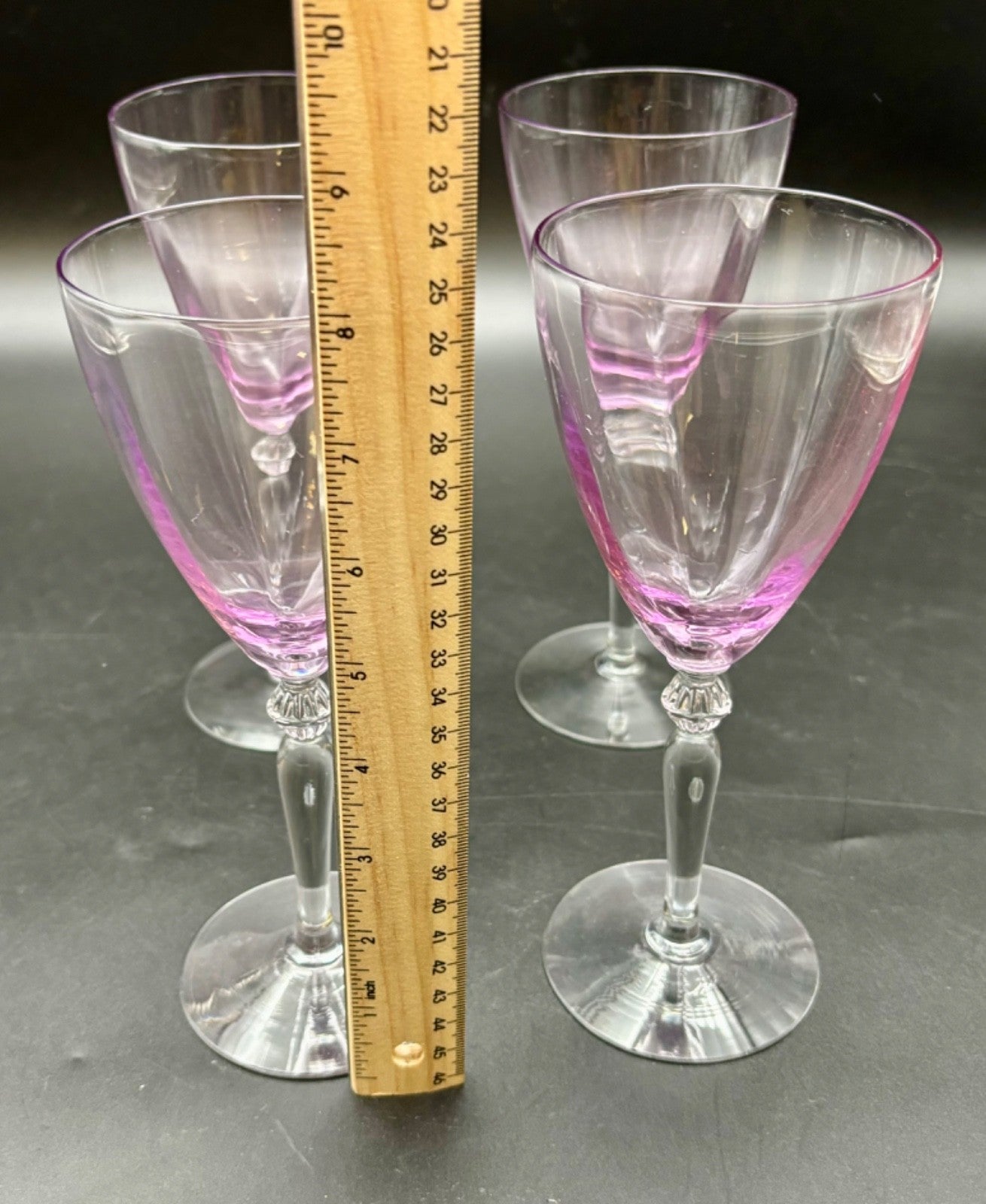 Lilac and Clear Vintage Wine Glasses Set of 4