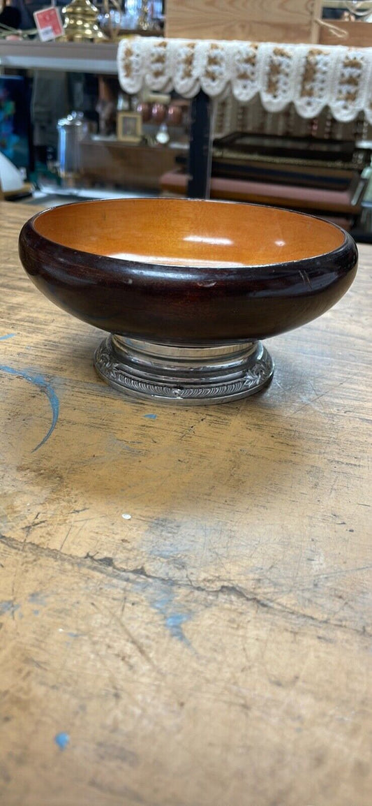 VTG Nasco Master Pieces in Wood 6" Pedestal Wooden Bowl with Metal Base Japan