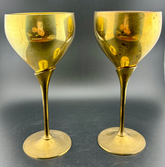 Pair of Vintage Solid Brass Goblets India