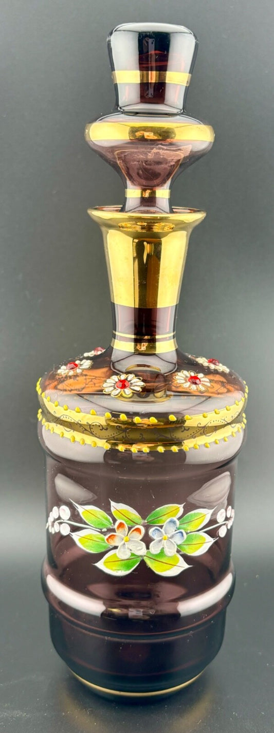 Vintage Hand-Painted Purple Glass Decanter Japan