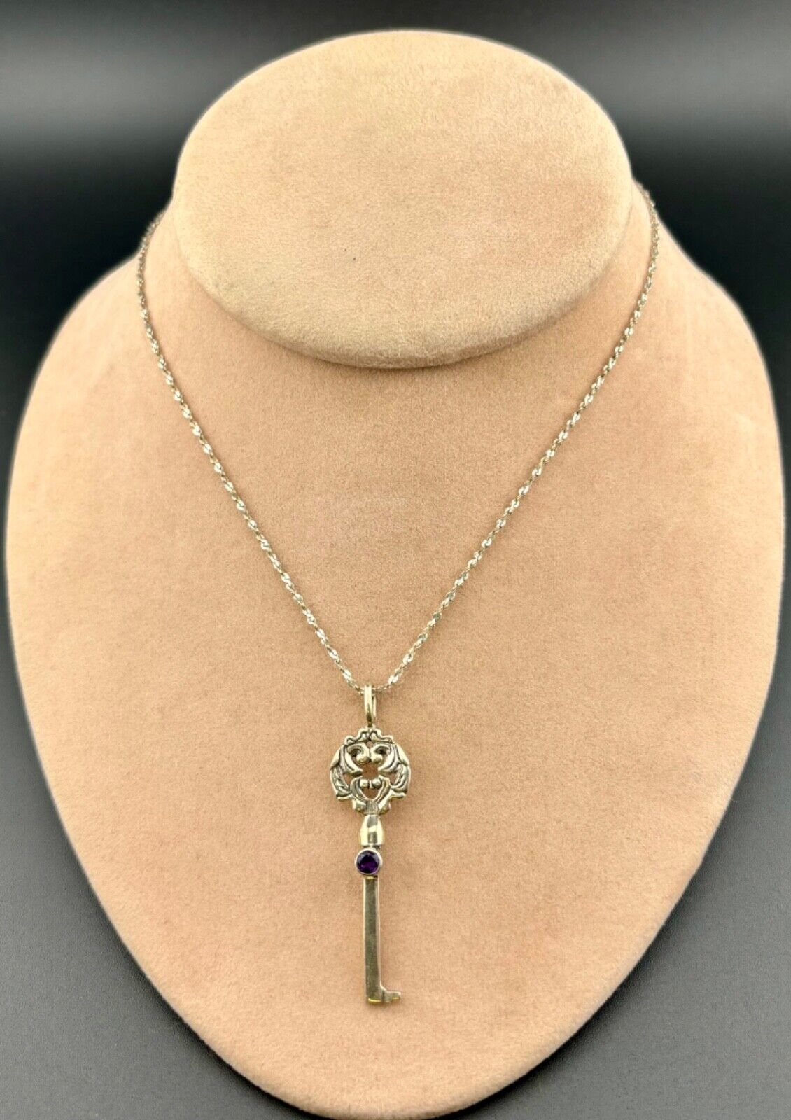 Sterling Silver Amethyst Key Pendant Necklace