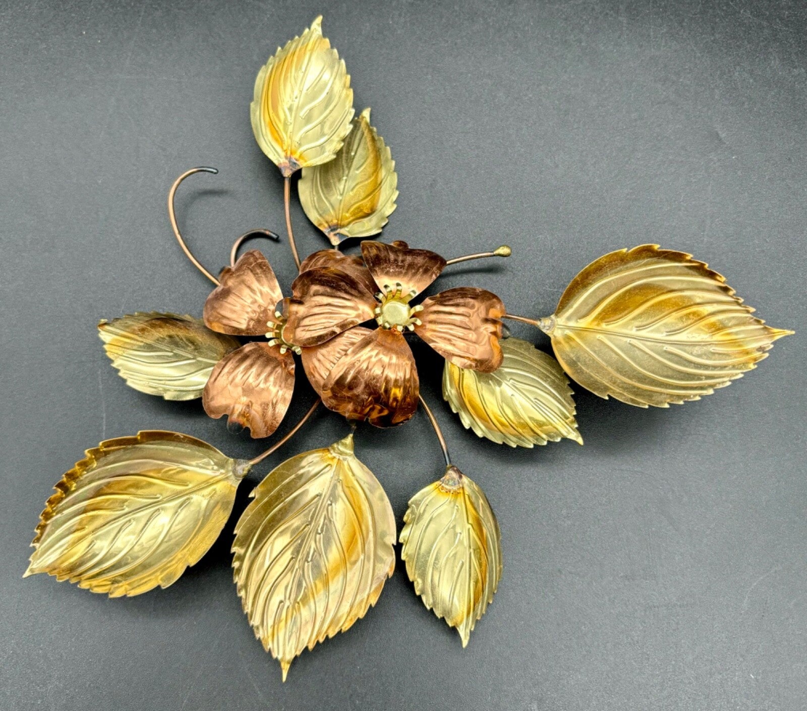 Vintage Home Interiors Dogwood Blossom Wall Decor Brass/Copper