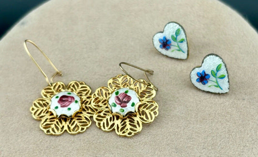 Vintage Gold-Tone Guilloche Earrings 2-Pair