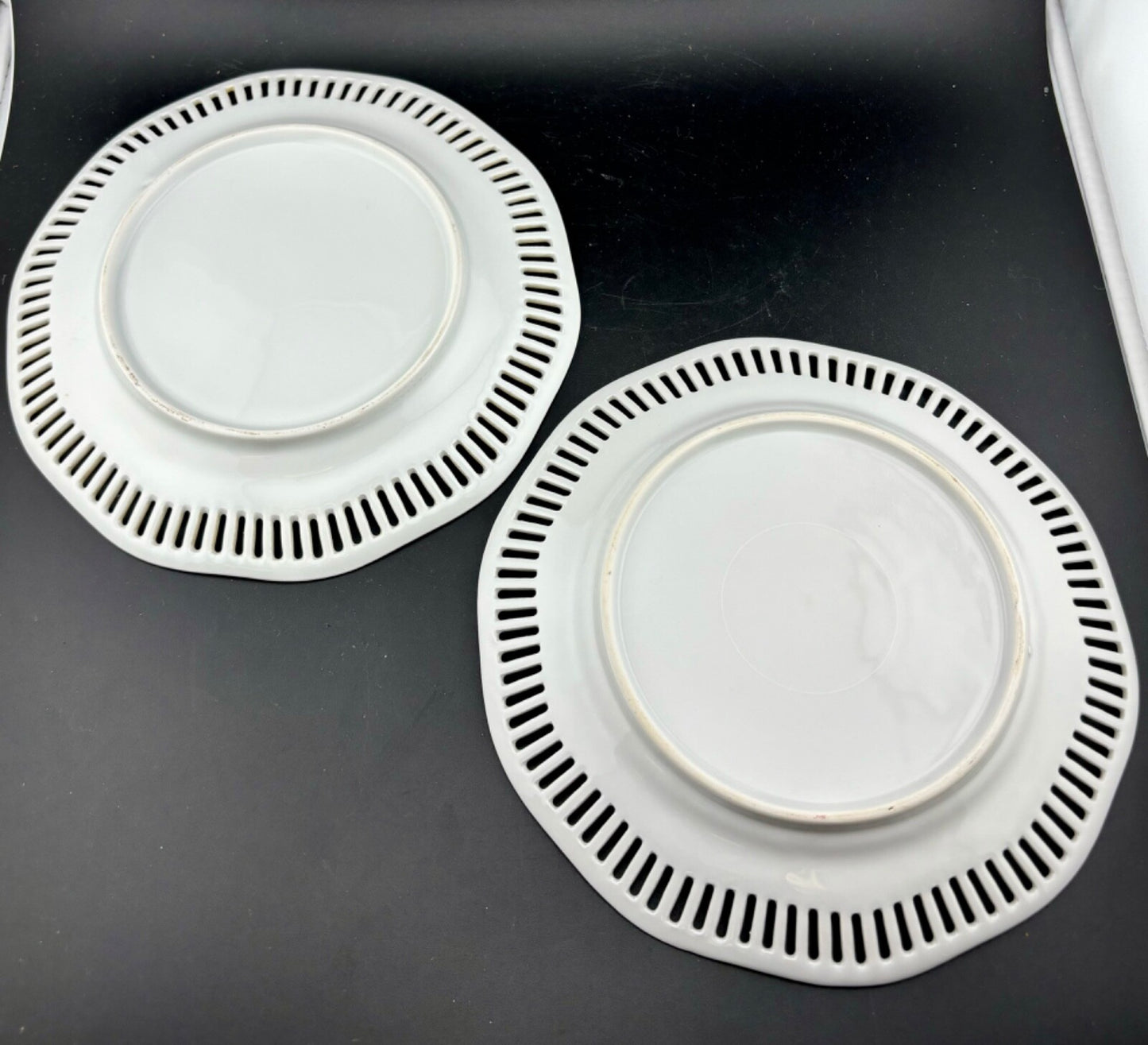 Pair of Reticulated Porcelain Decorative Plates Fruit Motif