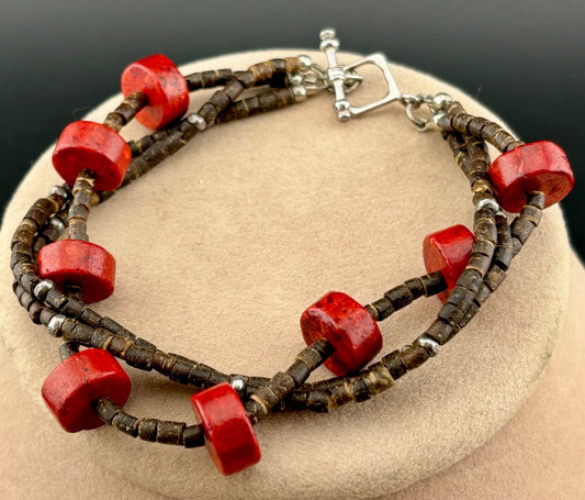 Sterling Silver and Coconut Bead Multi-Strand Bracelet NK