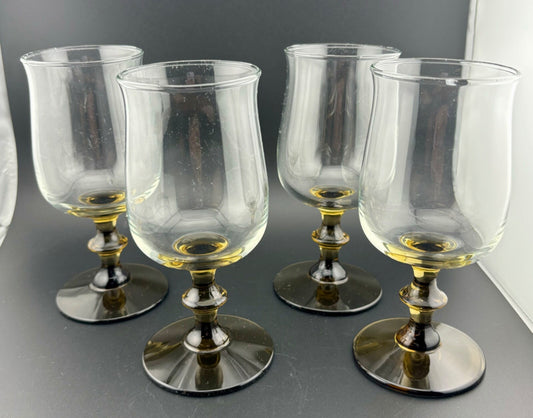 Vintage Libbey(4) TWO-TONE TULIP Brown Wine Glasses  Knob Stems 6.5"