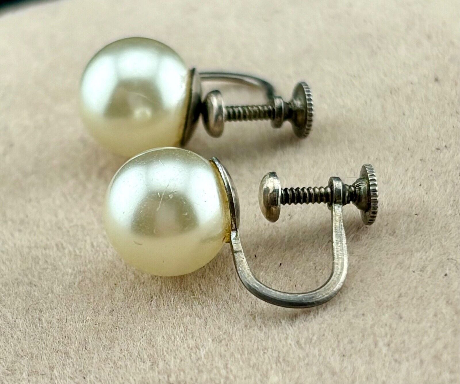 Vintage 1950's Faux Pearl Sterling Screw Back Earrings