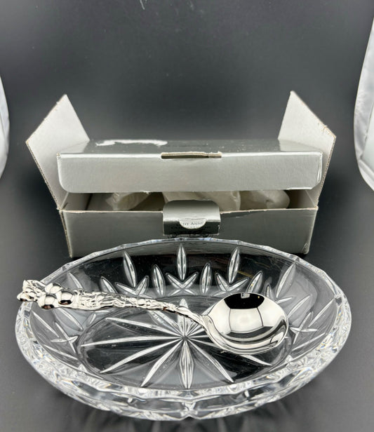 NWB Vintage Gorham Czech Lady Anne Cranberry Dish & Serving Spoon Lead Crystal