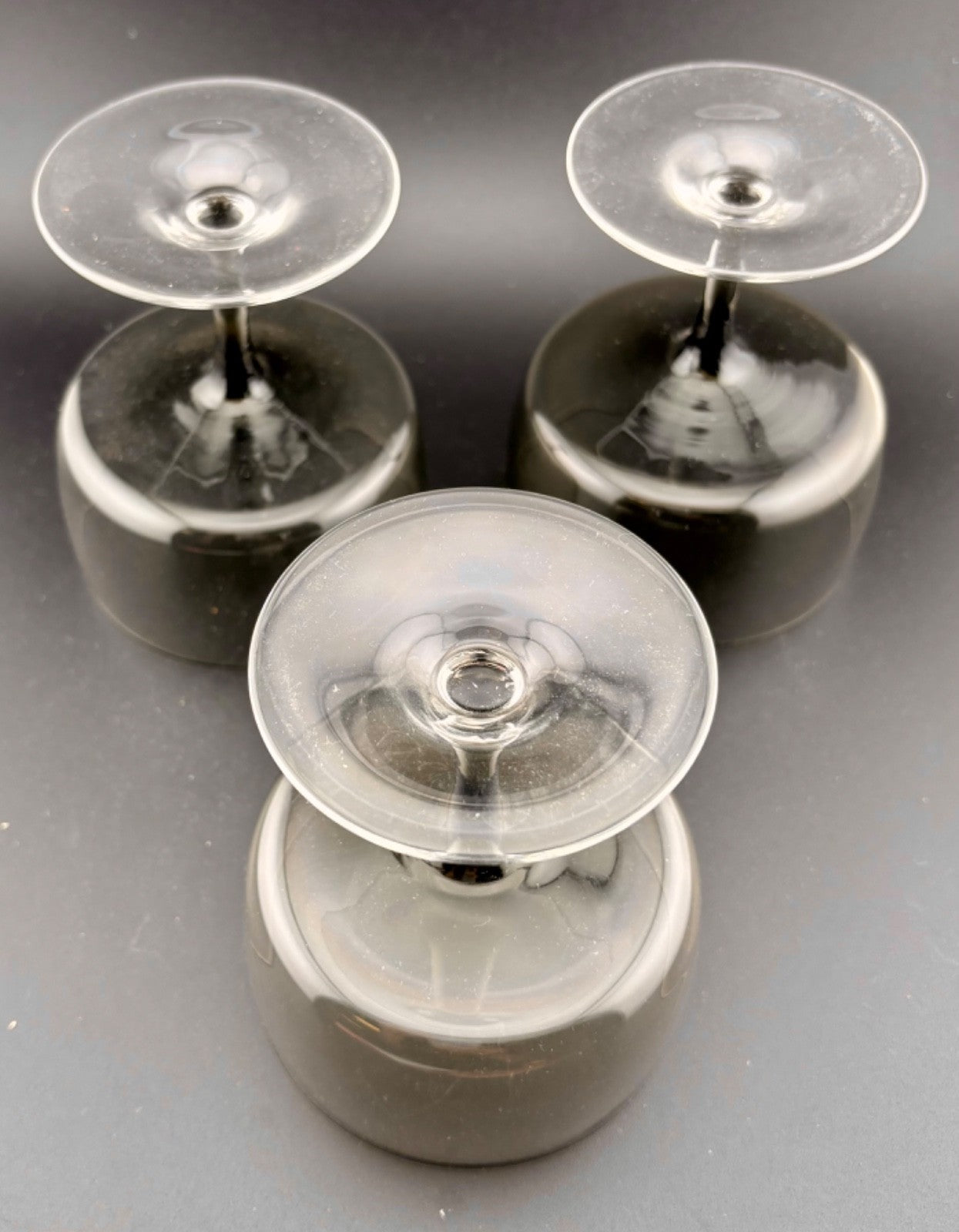 Mid-Century West German Smokey Crystal Champagne Coupe Glasses Set of 3