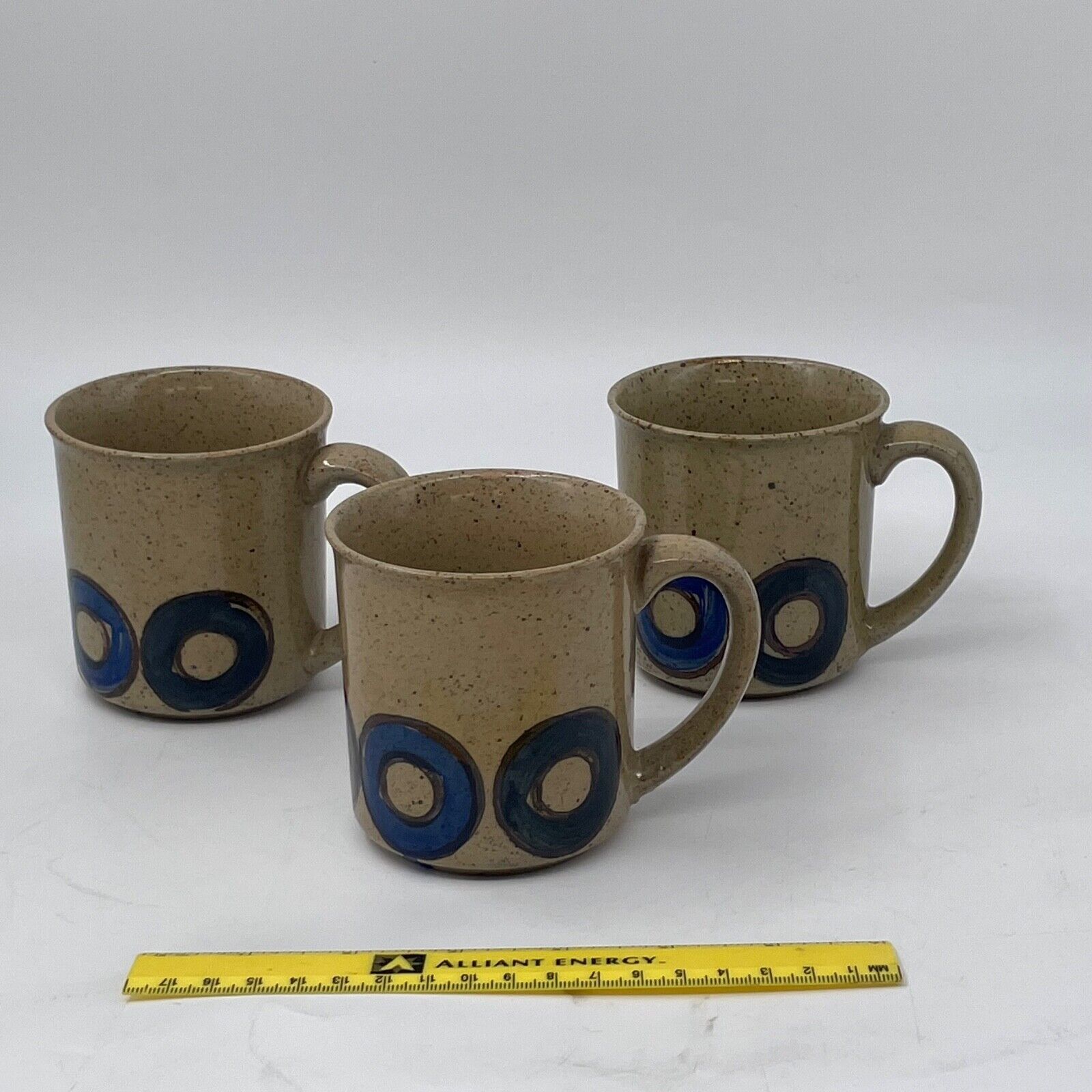 Mid-Century Modern Stoneware Mugs Set of Three