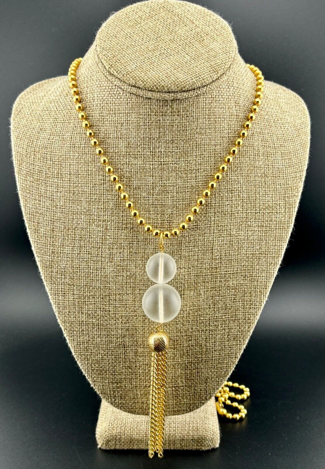 Gold-Tone and Frosted Lucite Tassel Necklace 41" long NK