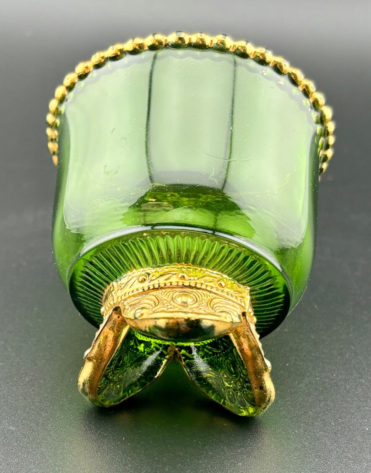 US Glass COLORADO GREEN and GOLD  Glass Toothpick Holder Antique EAPG