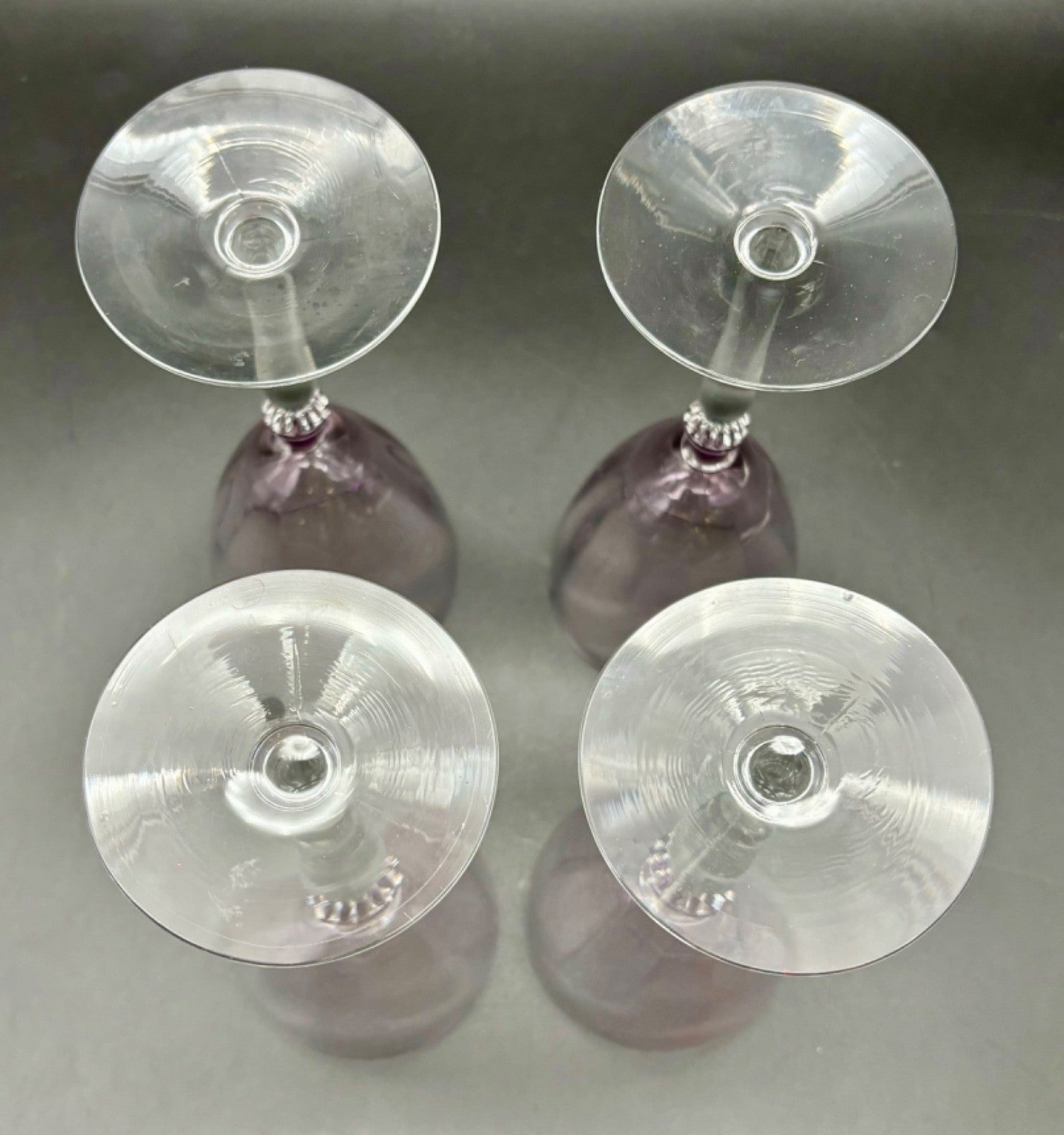 Lilac and Clear Vintage Wine Glasses Set of 4