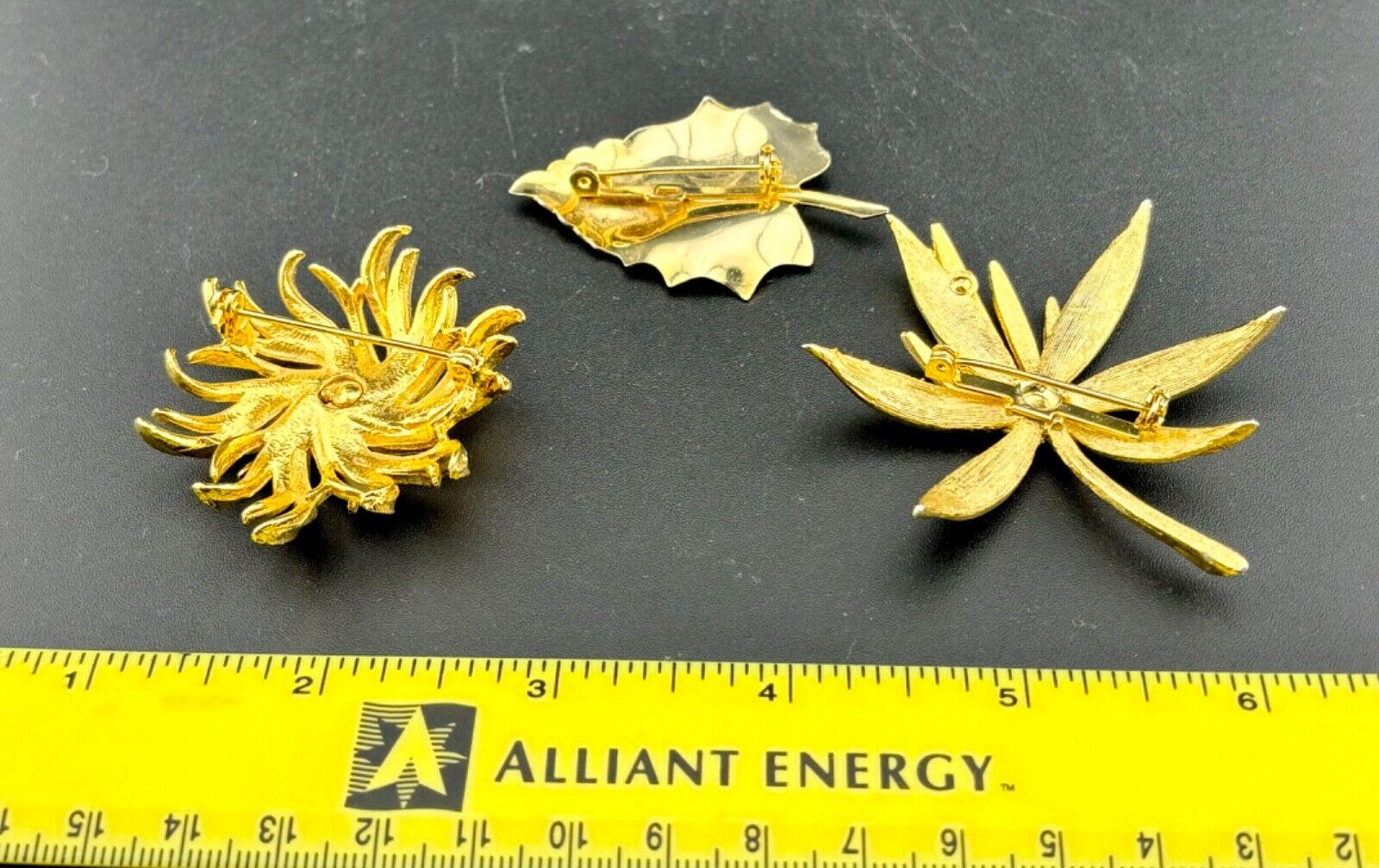 Three Vintage Gold Tone Floral Brooches NK