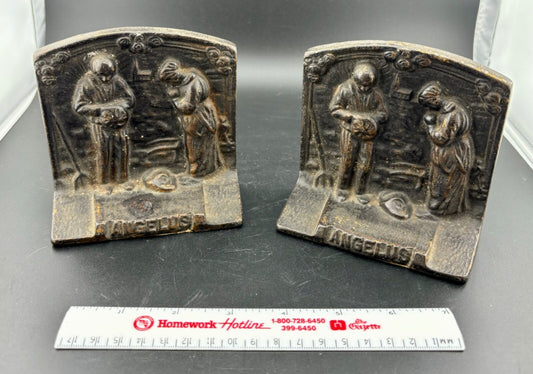Antique Cast Iron Bookends Angelus Farmers Harvest Millet Heavy