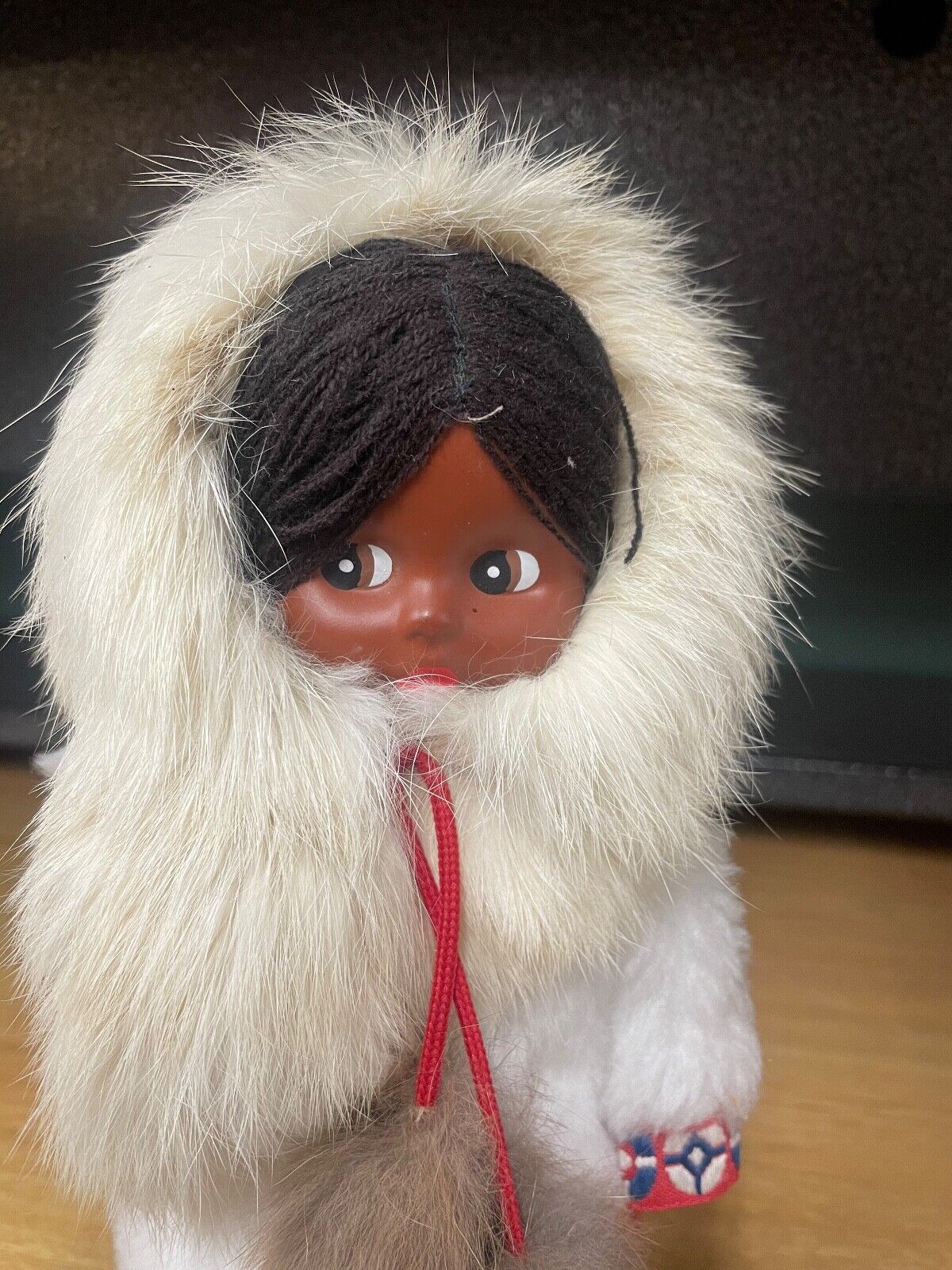 VINTAGE Doll Eskimo Alaska Real Fur Stand 12"