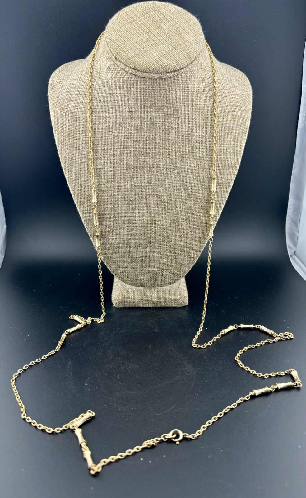 Vintage NAPIER Gold Tone Faux Bamboo Chain Necklace 60” Long