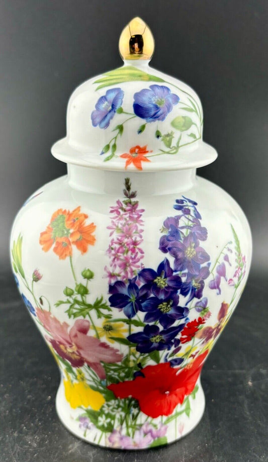 Toyo Exotic Bouquet Ceramic Ginger Jar Japan Flower Butterflies