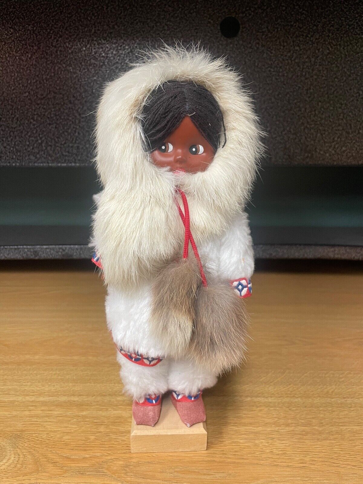 VINTAGE Doll Eskimo Alaska Real Fur Stand 12"