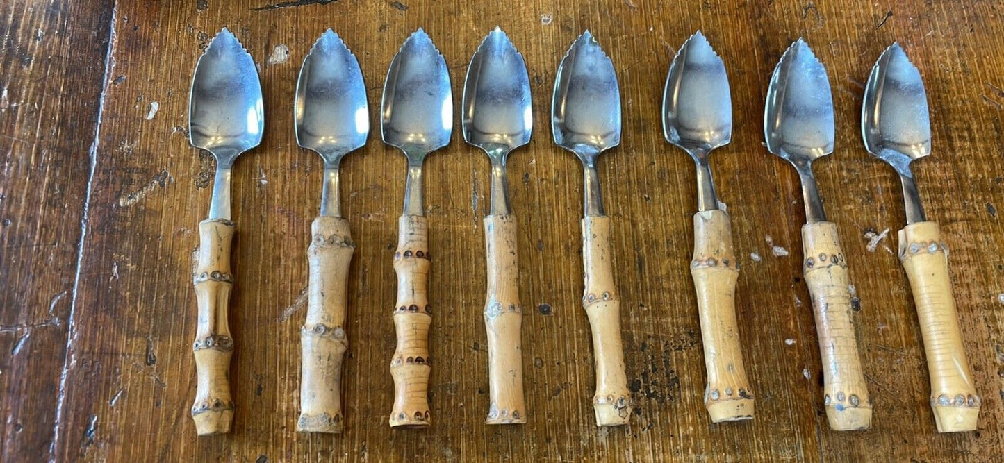 Vintage Bamboo Handled Grapefruit Spoons Set of 8