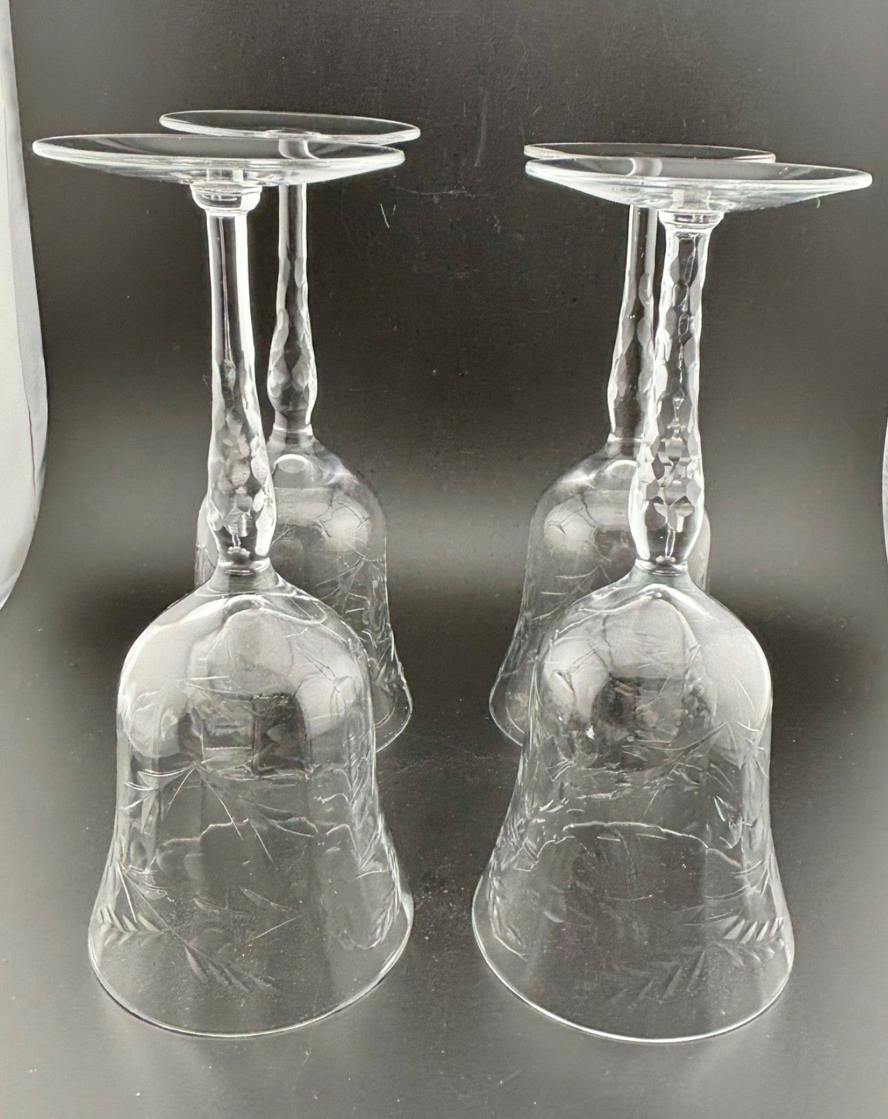 Vintage Etched Glass Wine/Water Goblets Set of 4